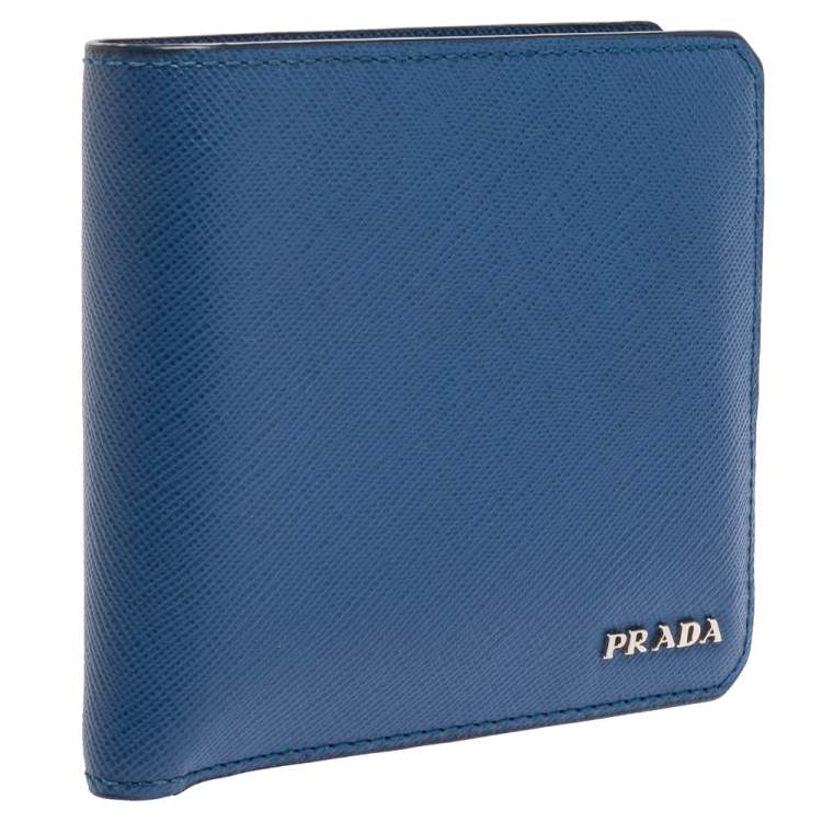 Pre Owned Prada Blue Saffiano Leather Bifold Wallet