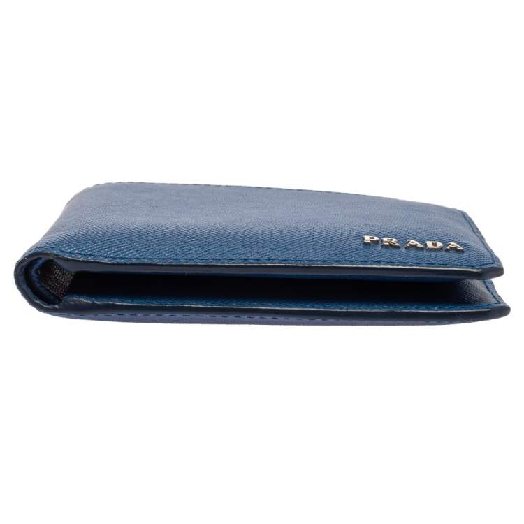 Pre Owned Prada Blue Saffiano Leather Bifold Wallet