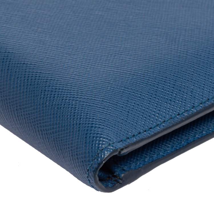 Pre Owned Prada Blue Saffiano Leather Bifold Wallet