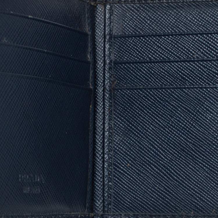 Pre Owned Prada Navy Blue Saffiano Lux Leather Money Clip Bi-fold Wallet