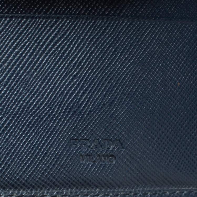 Pre Owned Prada Navy Blue Saffiano Lux Leather Money Clip Bi-fold Wallet