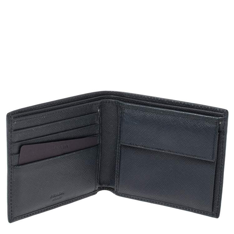 Pre Owned Prada Blue Saffiano Lux Leather Bifold Wallet