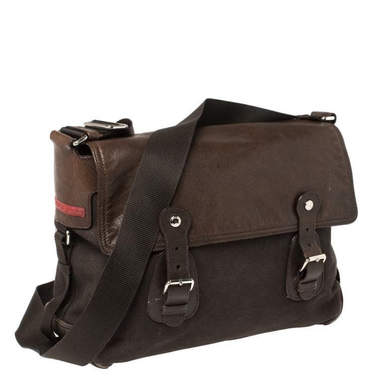 Pre Owned Prada Brown Canvas and Leather Messenger Bag
