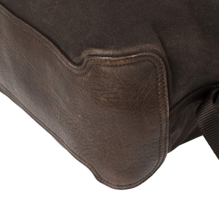 Pre Owned Prada Brown Canvas and Leather Messenger Bag
