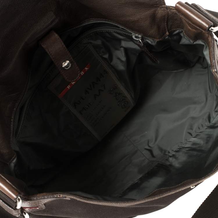 Pre Owned Prada Brown Canvas and Leather Messenger Bag