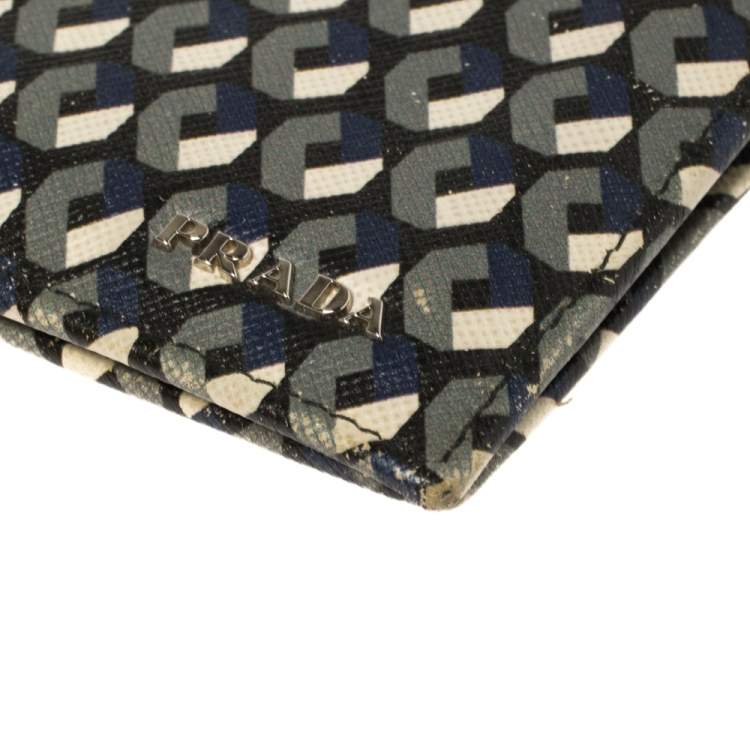 Pre Owned Prada Muliticolor Octagon Print Leather Bifold Wallet