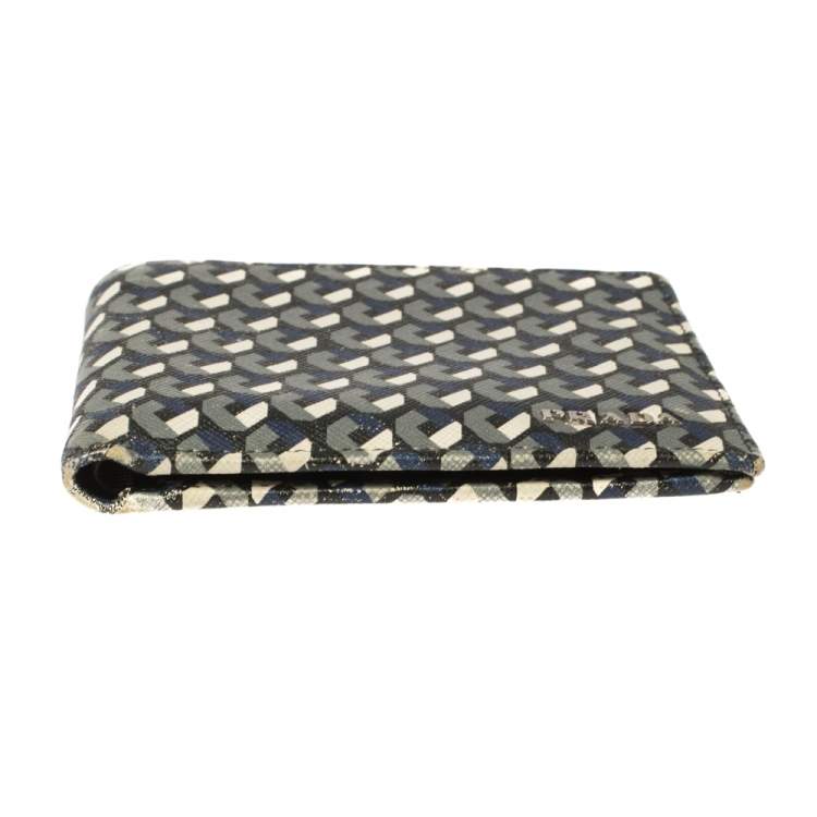 Pre Owned Prada Muliticolor Octagon Print Leather Bifold Wallet