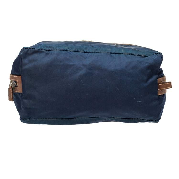 Pre Owned Prada Navy Blue/Brown Tessuto Nylon Wash Bag