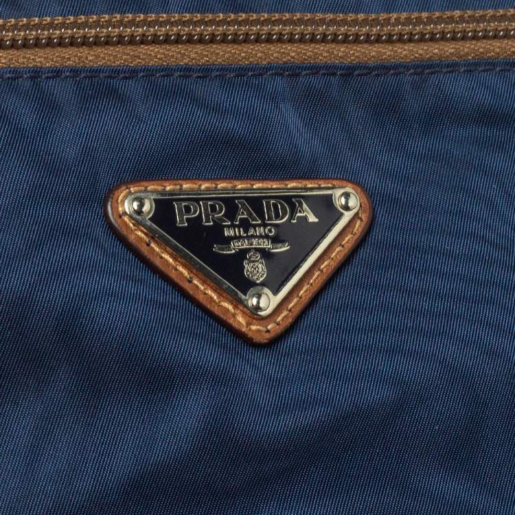 Pre Owned Prada Navy Blue/Brown Tessuto Nylon Wash Bag