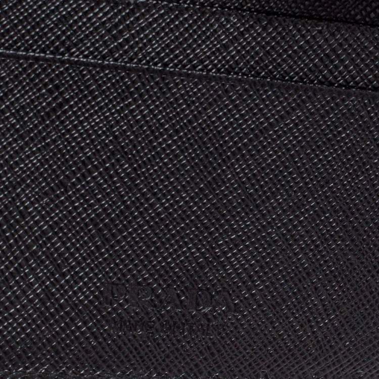 Pre Owned Prada Black/Grey Saffiano Leather Stripe Bi-Fold Wallet 