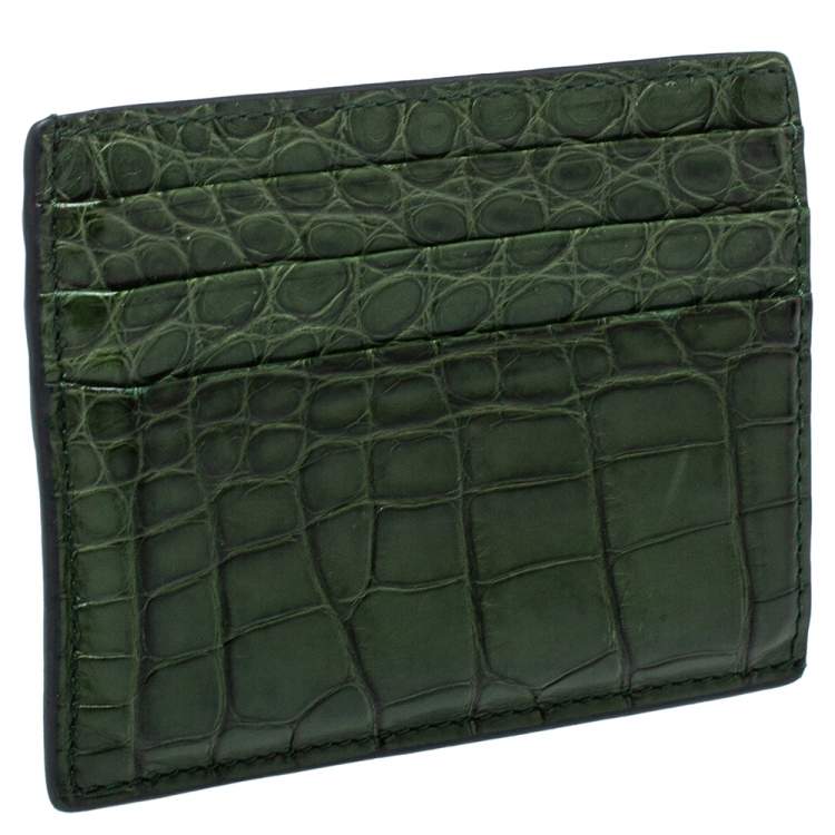 Pre Owned Prada Emerald Green Crocodile Card Holder