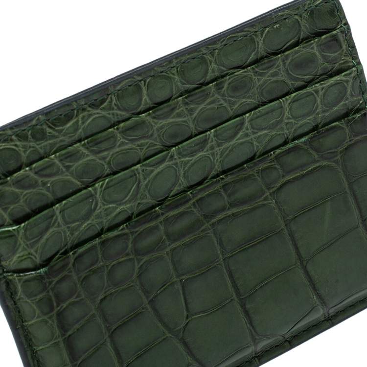 Pre Owned Prada Emerald Green Crocodile Card Holder