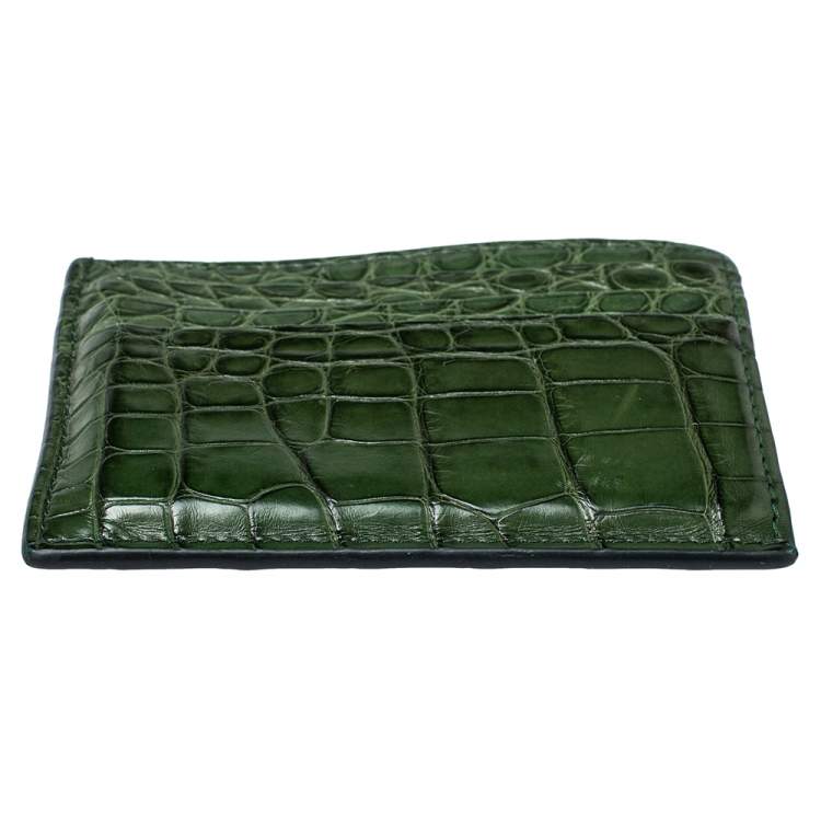 Pre Owned Prada Emerald Green Crocodile Card Holder
