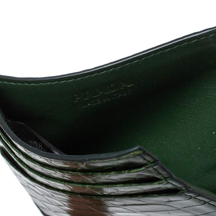 Pre Owned Prada Emerald Green Crocodile Card Holder