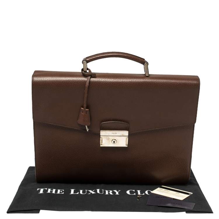Pre Owned Prada Mocha Brown Leather Work Briefcase 