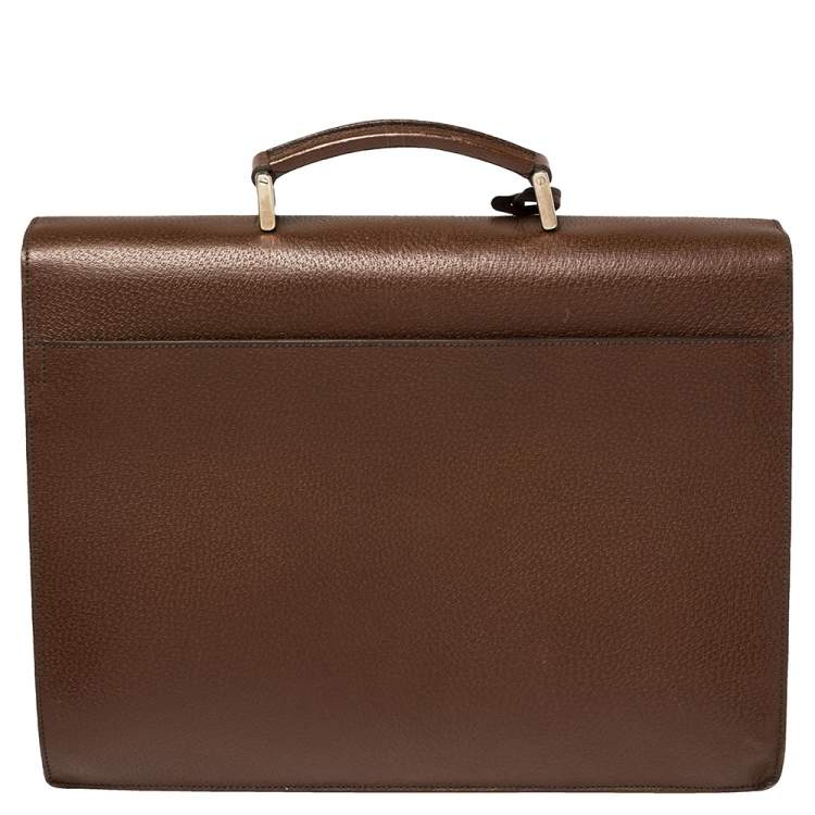 Pre Owned Prada Mocha Brown Leather Work Briefcase 