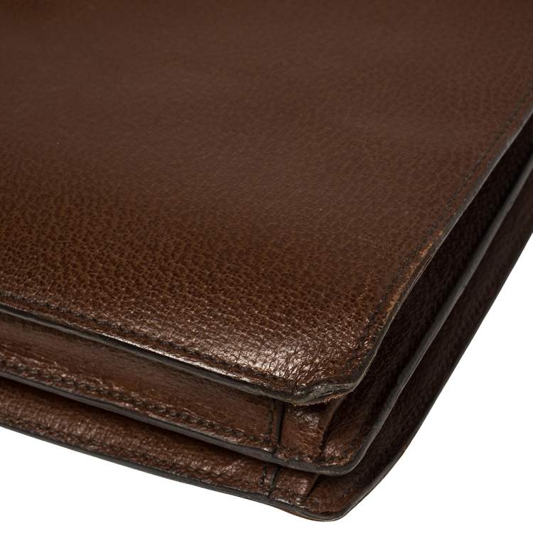 Pre Owned Prada Mocha Brown Leather Work Briefcase 