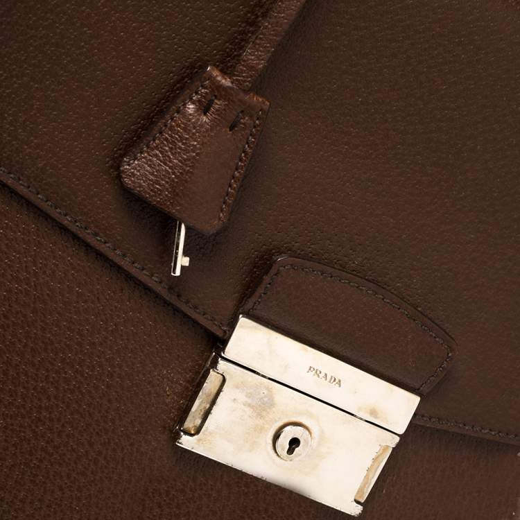 Pre Owned Prada Mocha Brown Leather Work Briefcase 