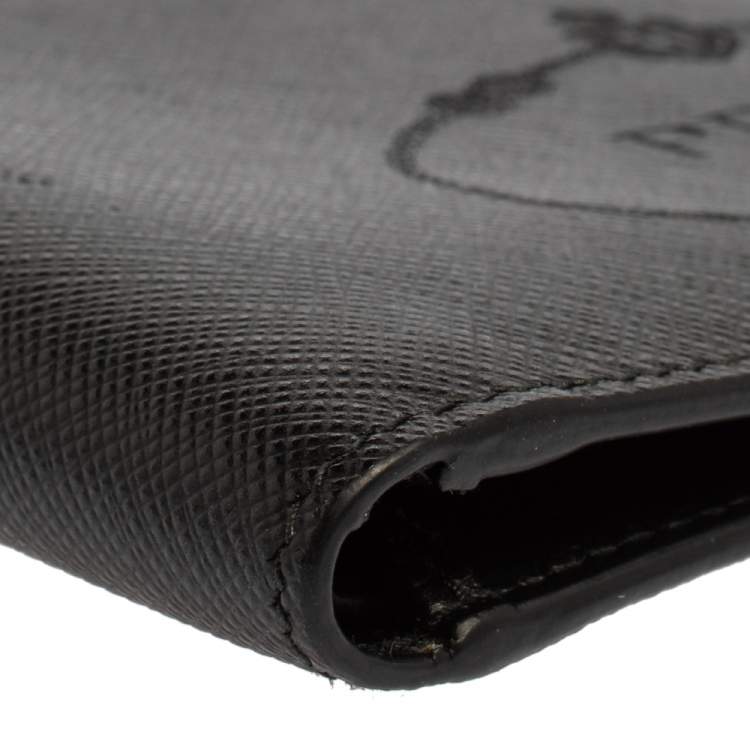 Pre Owned Prada Black Saffiano Lux Leather Logo Embossed Bifold Wallet
