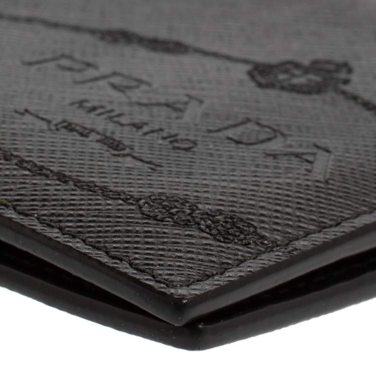 Pre Owned Prada Black Saffiano Lux Leather Logo Embossed Bifold Wallet