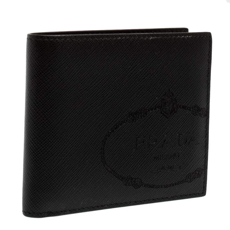 Pre Owned Prada Black Saffiano Lux Leather Logo Embossed Bifold Wallet