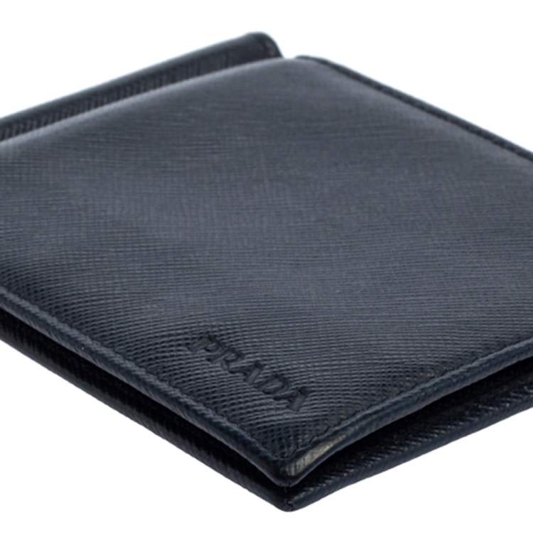 Pre Owned Prada Navy Blue Saffiano Lux Leather Money Clip Bifold Wallet