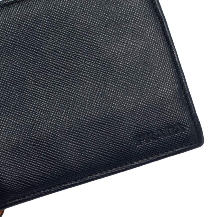 Pre Owned Prada Navy Blue Saffiano Lux Leather Money Clip Bifold Wallet