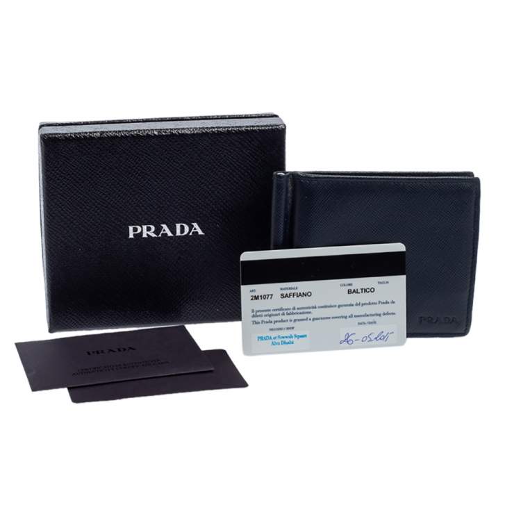 Pre Owned Prada Navy Blue Saffiano Lux Leather Money Clip Bifold Wallet