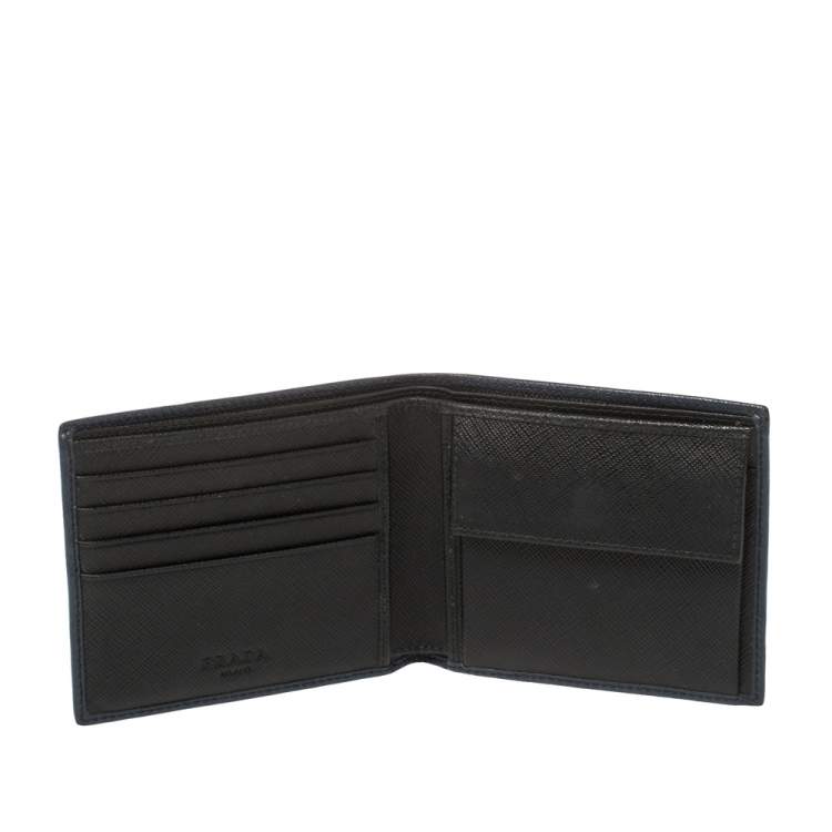 Prada Mens Blue+black Saffiano Leather Bi-fold Wallet 2m0738