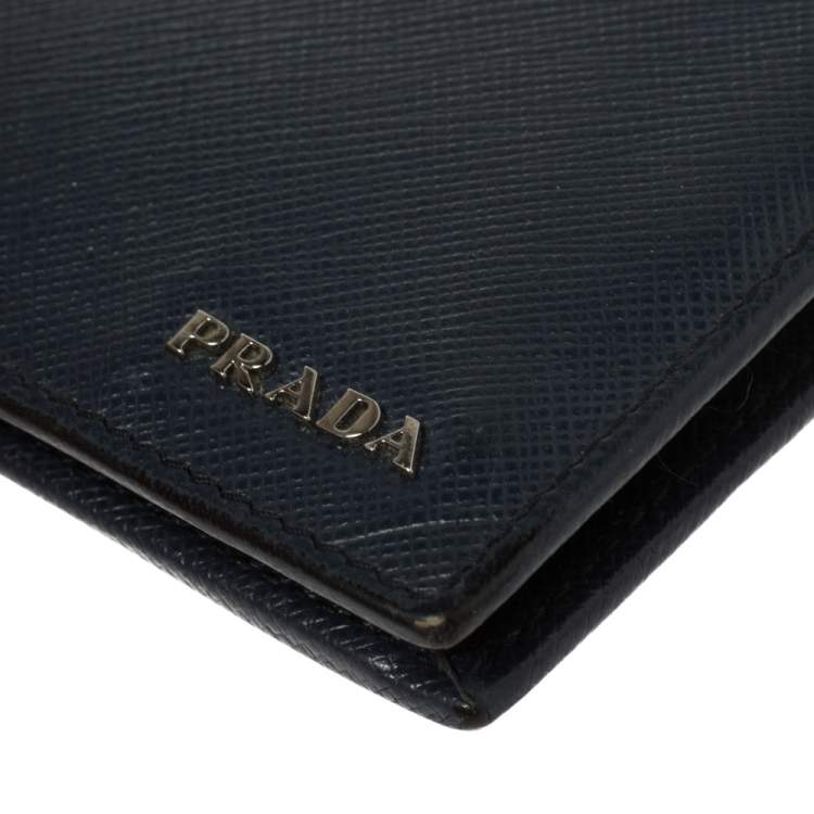Pre Owned Prada Blue Saffiano Leather Bifold Wallet 