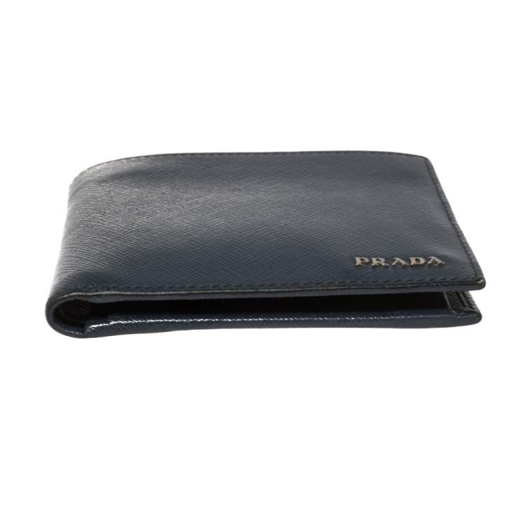 Pre Owned Prada Blue Saffiano Leather Bifold Wallet 