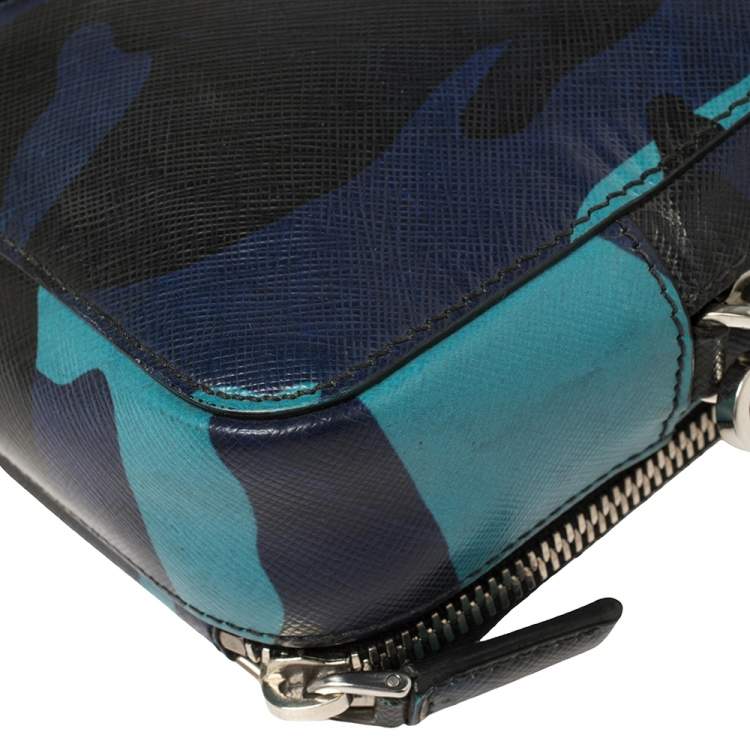 Pre Owned Prada Blue Camouflage Saffiano Lux Leather Travel Organizer