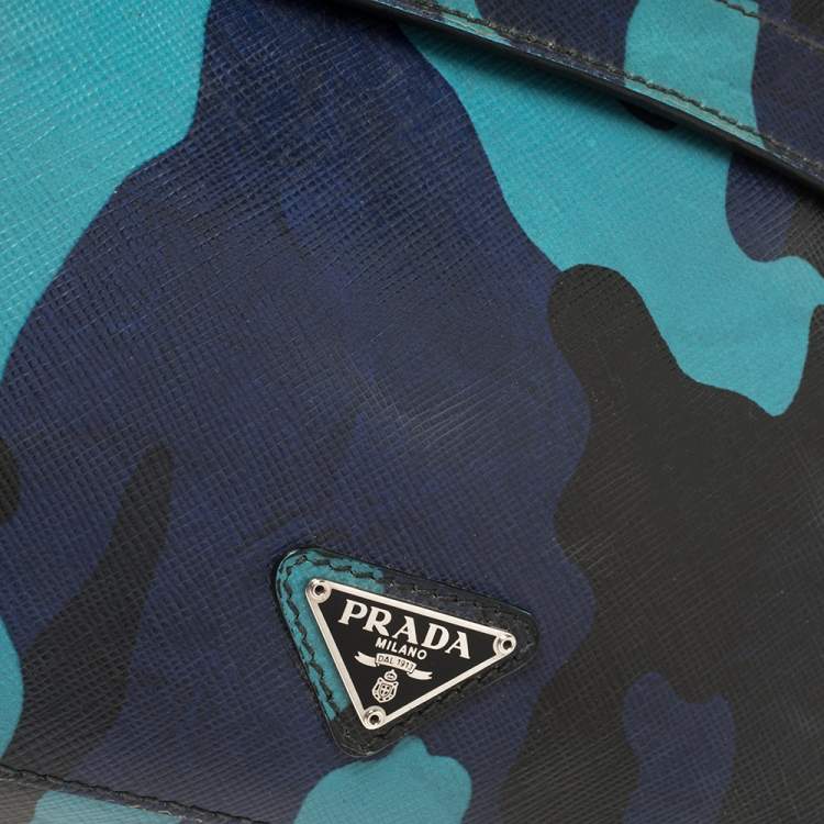 Pre Owned Prada Blue Camouflage Saffiano Lux Leather Travel Organizer