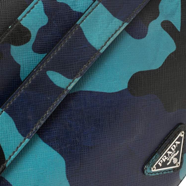 Pre Owned Prada Blue Camouflage Saffiano Lux Leather Travel Organizer