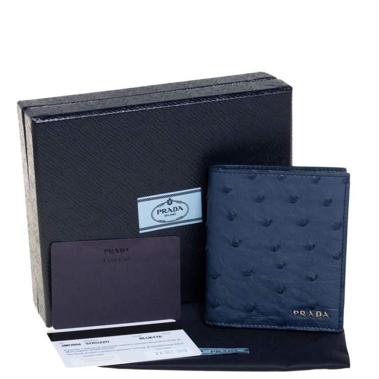 Pre Owned Prada Blue Ostrich Bifold Wallet