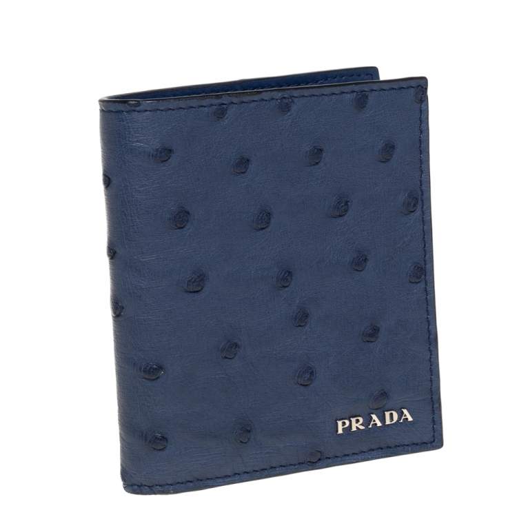 Pre Owned Prada Blue Ostrich Bifold Wallet