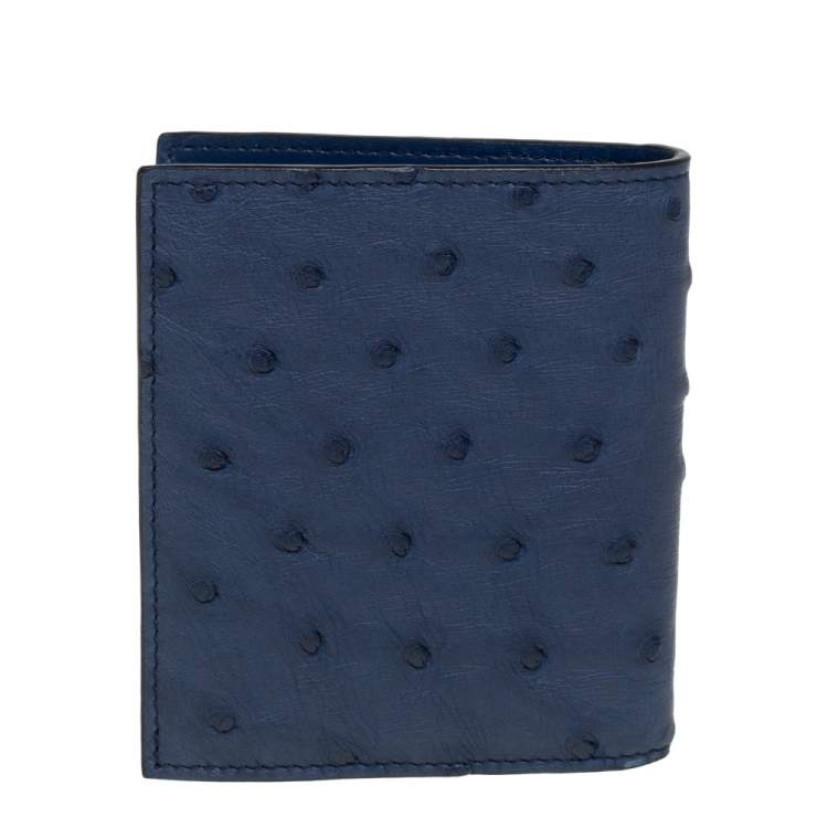 Pre Owned Prada Blue Ostrich Bifold Wallet