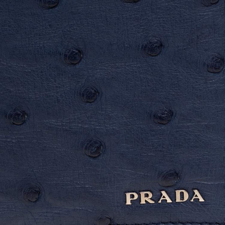 Pre Owned Prada Blue Ostrich Bifold Wallet