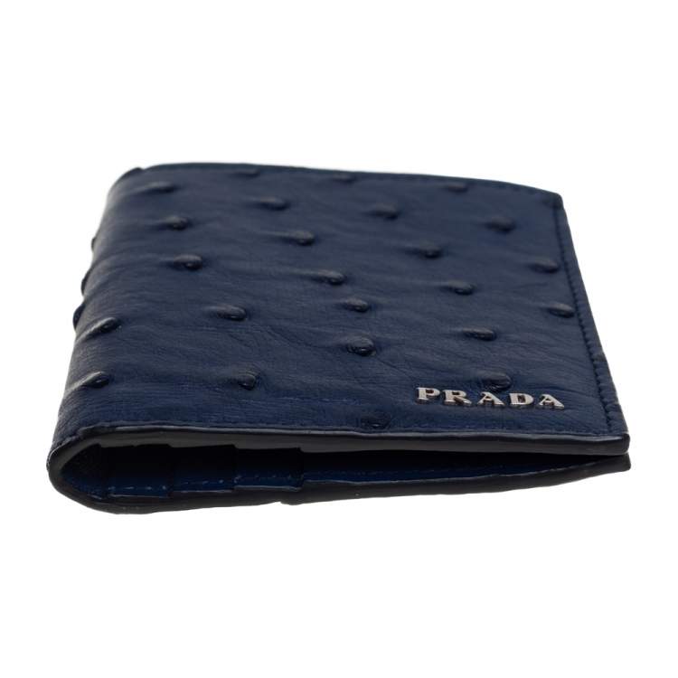 Pre Owned Prada Blue Ostrich Bifold Wallet