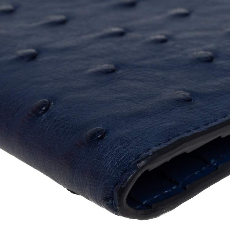 Pre Owned Prada Blue Ostrich Bifold Wallet