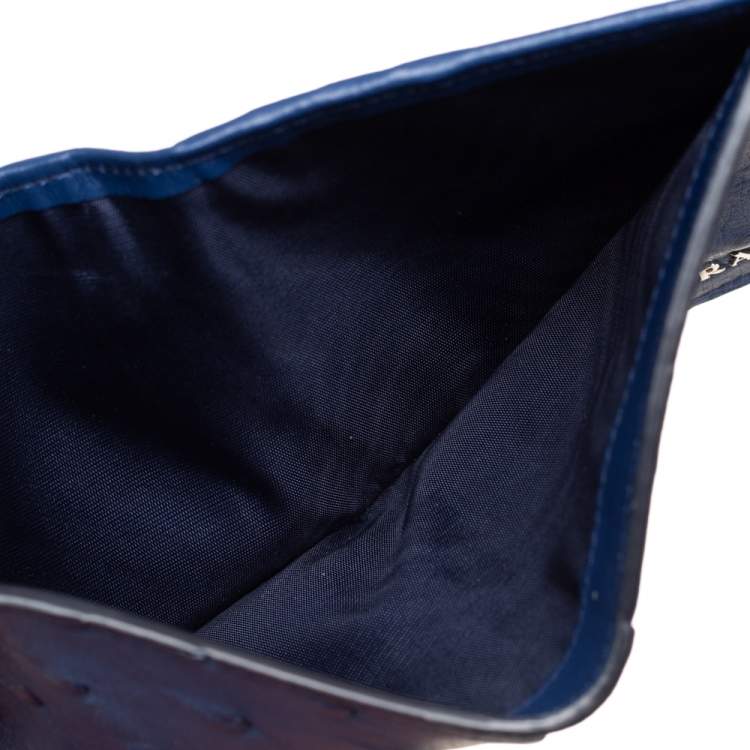Pre Owned Prada Blue Ostrich Bifold Wallet
