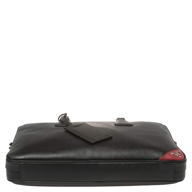 Pre Owned Prada Black Saffiano Leather Briefcase Laptop Bag