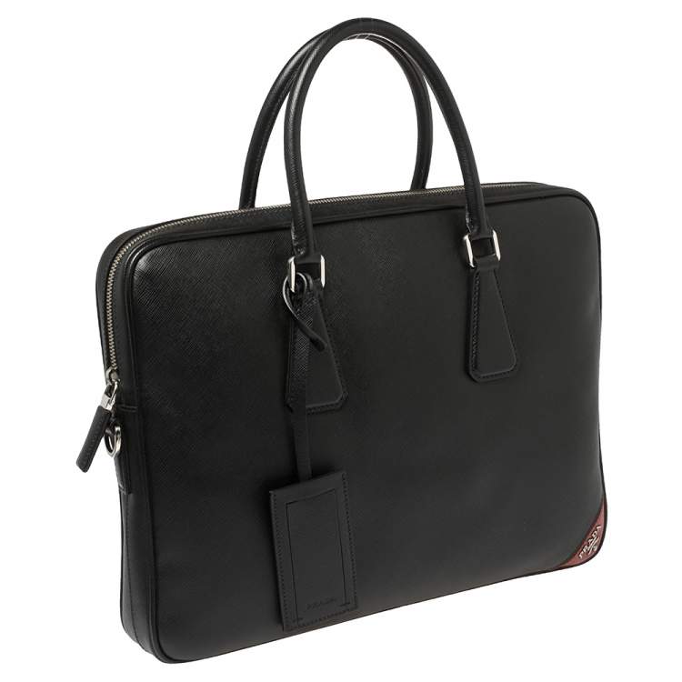 Pre Owned Prada Black Saffiano Leather Briefcase Laptop Bag
