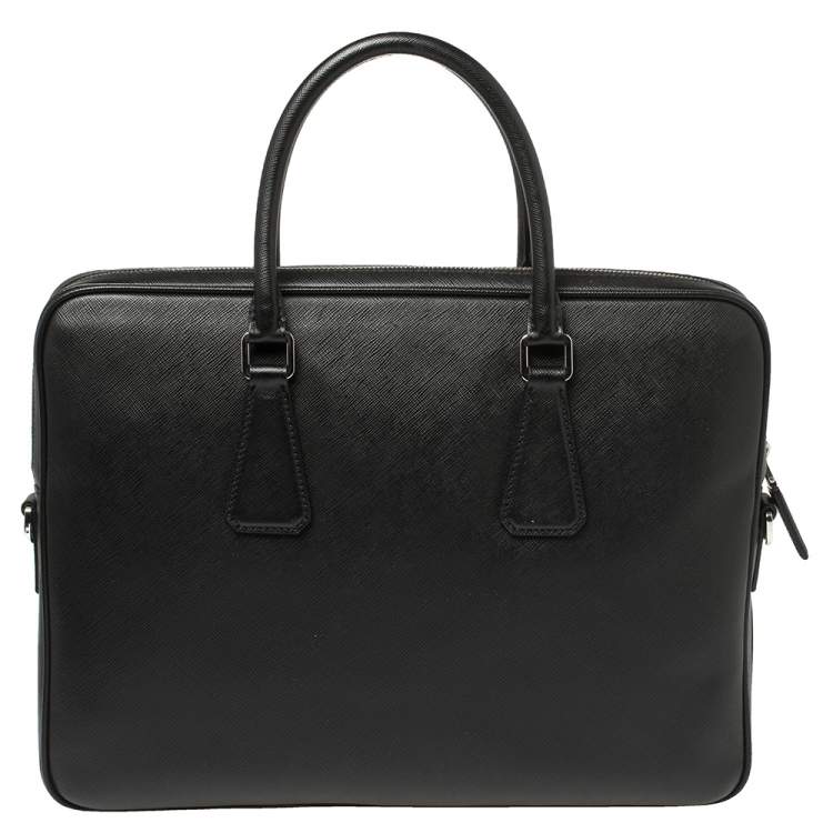 Pre Owned Prada Black Saffiano Leather Briefcase Laptop Bag