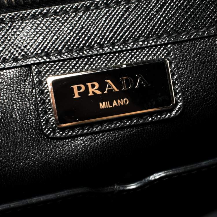 Pre Owned Prada Black Saffiano Lux Leather Double Gusset Briefcase