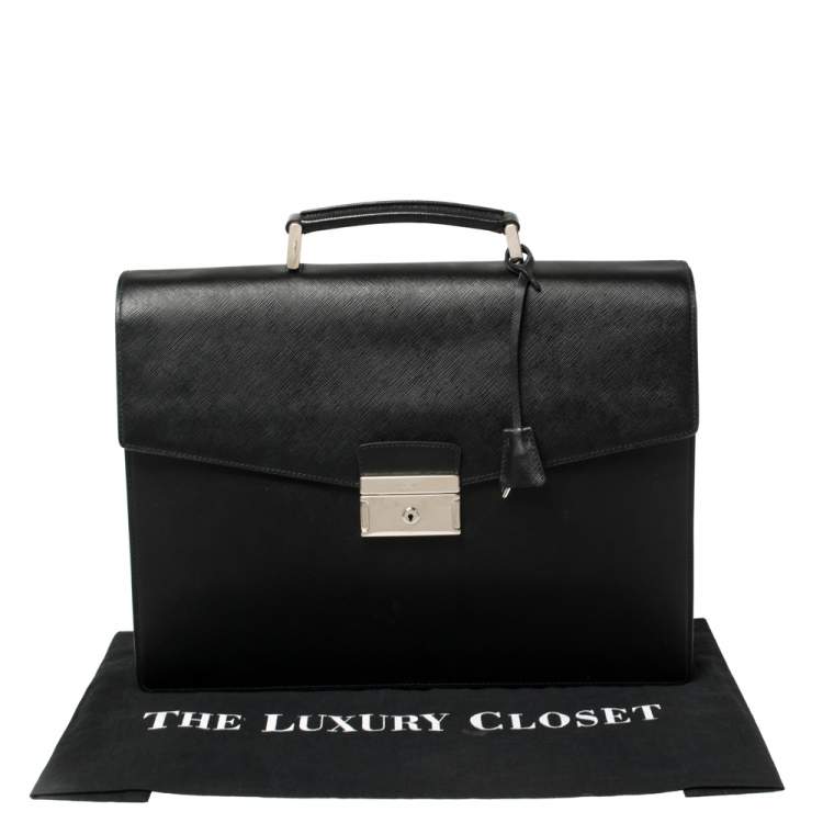 Pre Owned Prada Black Saffiano Lux Leather Double Gusset Briefcase