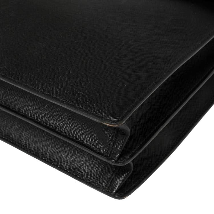 Pre Owned Prada Black Saffiano Lux Leather Double Gusset Briefcase