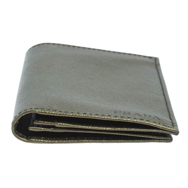 Pre Owned Prada Metallic Green Saffiano Leather Card Holder