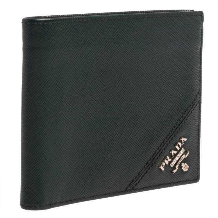 Pre Owned Prada Green Saffiano Lux Leather Bifold Wallet