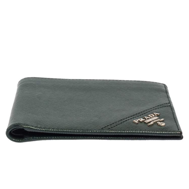 Pre Owned Prada Green Saffiano Lux Leather Bifold Wallet